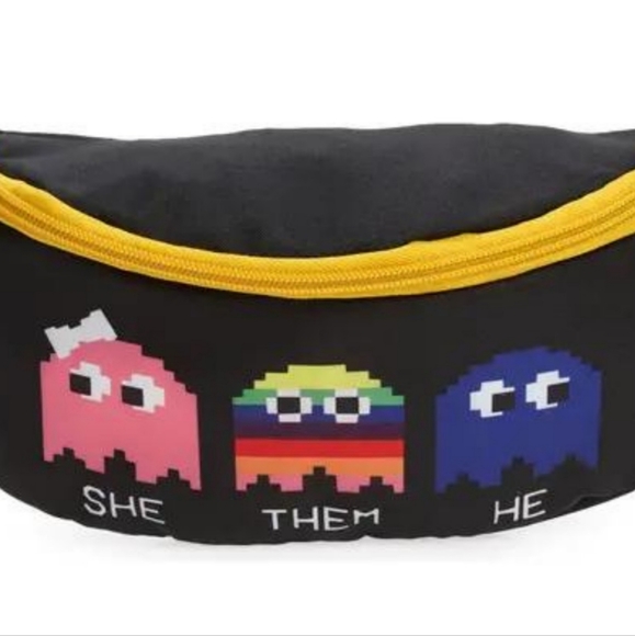 NWT Pac Man Video Game Black LGBTQ Adjustable Waist Bag - Picture 2 of 11